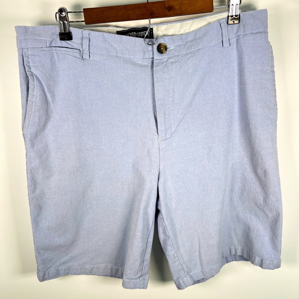 Wicked Stitch Mens Light Blue Textured Flat Front Shorts Size 38 Casual Summer